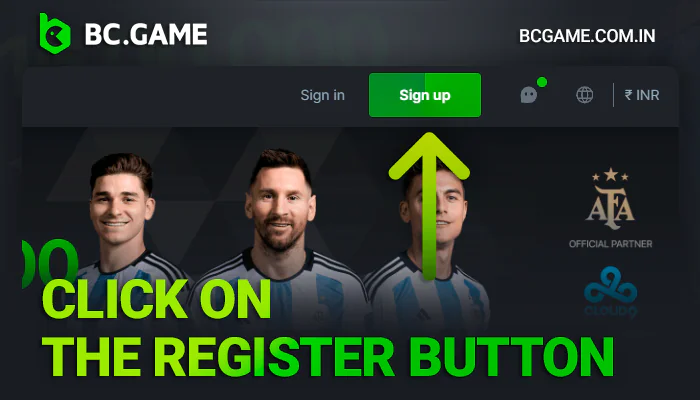 Click on the BCGame registration button